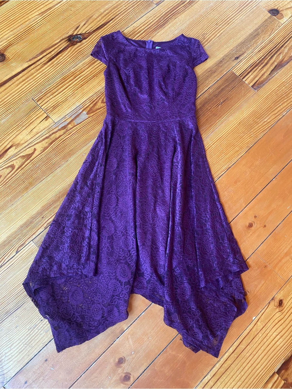 Berry Love Purple Lace Handkerchief Hem Fit Flare Cocktail Dress Size Small